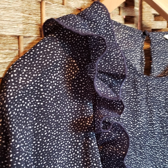SOLD - H&M Mini Polka Dot Ruffled Blouse Navy Blue - Picture 4 of 5